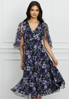 Rochie Mara neagra din voal cu flori mov imagine