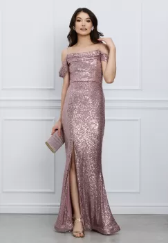 Rochie Mara roz lunga din paiete imagine