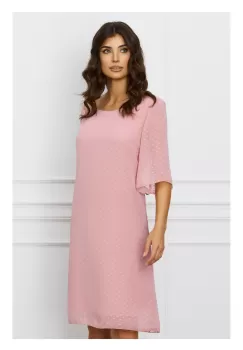 Rochie Mara roz prafuit din voal cu inserti in relief imagine