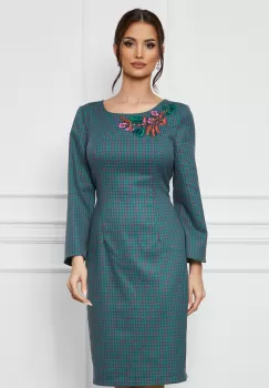 Rochie Mara verde cu imprimeu pepit mov imagine