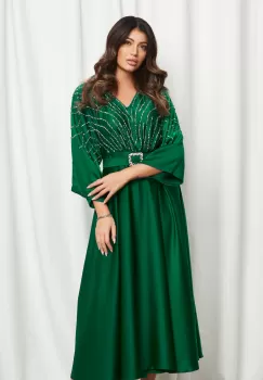 Rochie Mara verde cu strasuri pe bust si curea in talie imagine