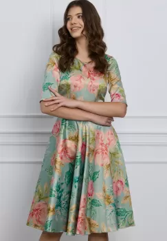 Rochie Mara verde mint cu imprimeuri roz imagine