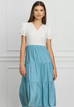 Rochie Maria bleu cu alb si volane imagine