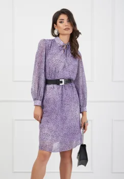 Rochie Maria lila cu buline si curea in talie imagine