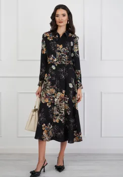 Rochie Mary neagra cu imprimeu maro si nasturi imagine