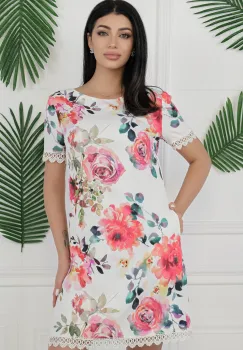 Rochie MBG alba cu trandafiri roz si dantela imagine