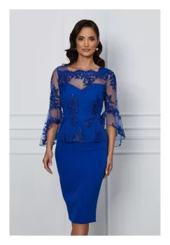 Rochie MBG albastra cu dantela si sclipici la bust imagine