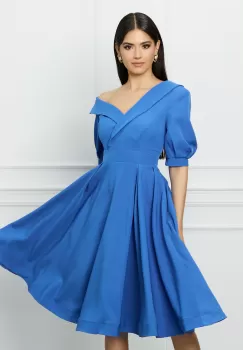 Rochie MBG albastra cu rever la bust imagine