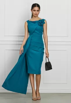 Rochie MBG albastru petrol cu peplum in talie imagine