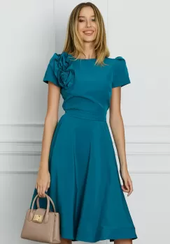 Rochie MBG albastru petrol cu trandafiri pe bust imagine