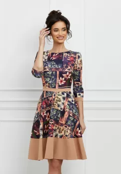 Rochie MBG bej cu imprimeu divers bleumarin imagine