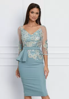 Rochie MBG bleu cu broderie la bust si peplum in talie imagine