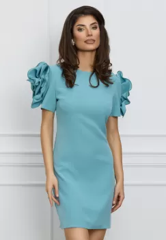 Rochie MBG bleu cu flori maxi pe maneci imagine