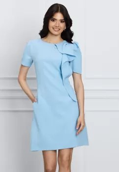 Rochie MBG bleu cu funda maxi pe umar imagine