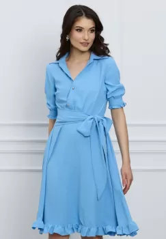 Rochie MBG bleu cu nasturi la bust si cordon in talie imagine