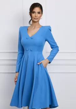 Rochie MBG bleu cu nasturi pe bust imagine