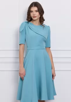 Rochie MBG bleu cu volan si funda pe bust imagine