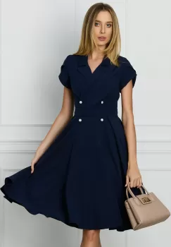 Rochie MBG bleumarin cu nasturi si cordon decorativ in talie imagine