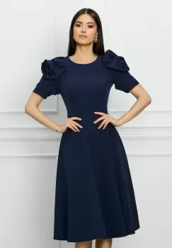 Rochie MBG bleumarin cu trandafiri la maneci imagine