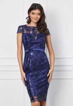 Rochie MBG bleumarin din dantela si paiete imagine