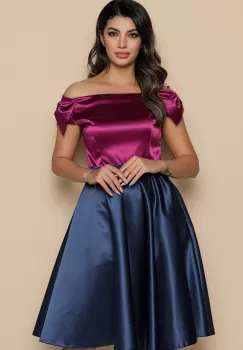 Rochie MBG bleumarin din tafta cu bust fucsia imagine