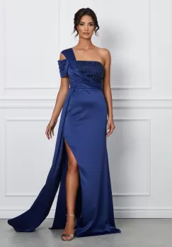 Rochie MBG bleumarin lunga cu broderie pe bust imagine