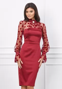 Rochie MBG bordo cu buline la catifelate imagine