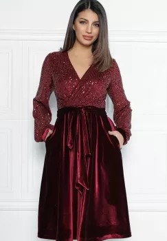 Rochie MBG bordo din catifea cu bust din paiete imagine