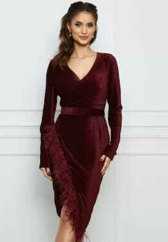 Rochie MBG bordo din catifea reiata cu fulgi imagine