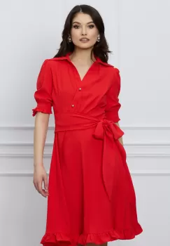 Rochie MBG corai cu nasturi la bust si cordon in talie imagine