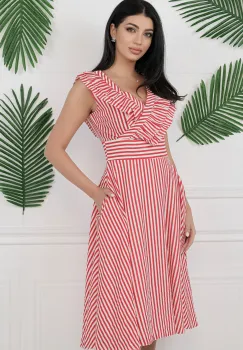 Rochie MBG cu dungi rosii si volane la bust imagine