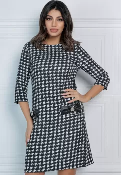 Rochie MBG cu imprimeu pepit si buzunare cu funde imagine