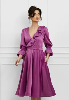 Rochie MBG din tafta magenta cu volanas la bust imagine