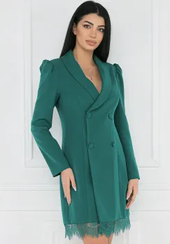 Rochie MBG eleganta din stofa verde tip sacou cu dantela la baza imagine