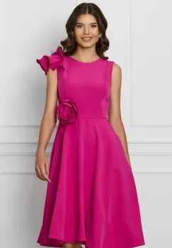 Rochie MBG fucsia cu floare in talie si volanas pe un umar imagine