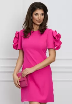 Rochie MBG fucsia cu flori maxi pe maneci imagine