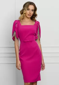 Rochie MBG fucsia cu franjuri din strasuri la maneci imagine
