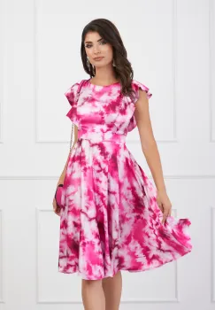 Rochie MBG fucsia cu imprimeu tie-dye si vonale pe bust imagine