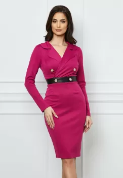 Rochie MBG fucsia cu nasturi si banda din piele ecologica in talie imagine