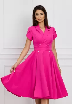Rochie MBG fucsia cu nasturi si cordon decorativ in talie imagine