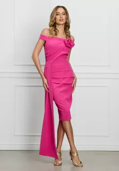 Rochie MBG fucsia cu peplum in talie imagine