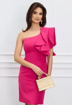 Rochie MBG fucsia cu un volan pe umar imagine