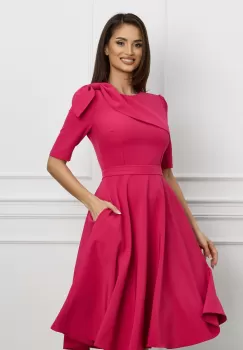 Rochie MBG fucsia cu volan si funda pe bust imagine