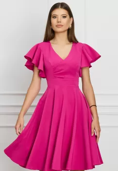 Rochie MBG fucsia cu volane la maneci imagine