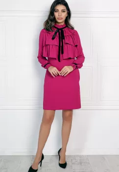 Rochie MBG fucsia cu volane pe bust imagine