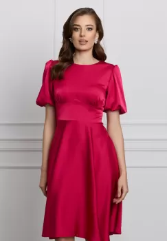 Rochie MBG fucsia din satin cu talie marcata imagine