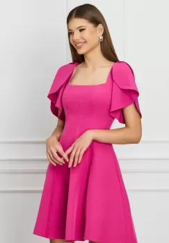 Rochie MBG fucsia scurta cu volane la maneci imagine