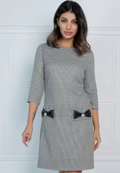 Rochie MBG gri cu carouri si buzunare cu funde imagine