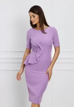 Rochie MBG lila cu floare maxi si peplum in tlaie imagine