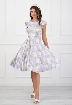 Rochie MBG lila cu imprimeu tie-dye verde si vonale pe bust imagine